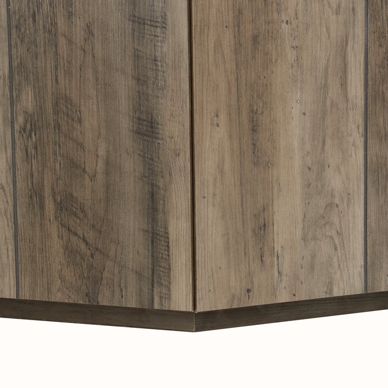 Table basse hexagonale rustique rétro en bois avec 2 tiroirs cachés, Noir, Marron clair