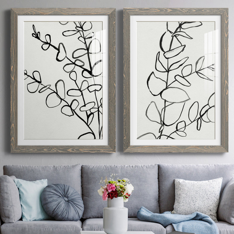 Sprig Contour I - ensemble de 2 reproductions d'art sur papier encadré, H 43,5 po x l 31,5 po x P 1 po, Cadre en papier gris
