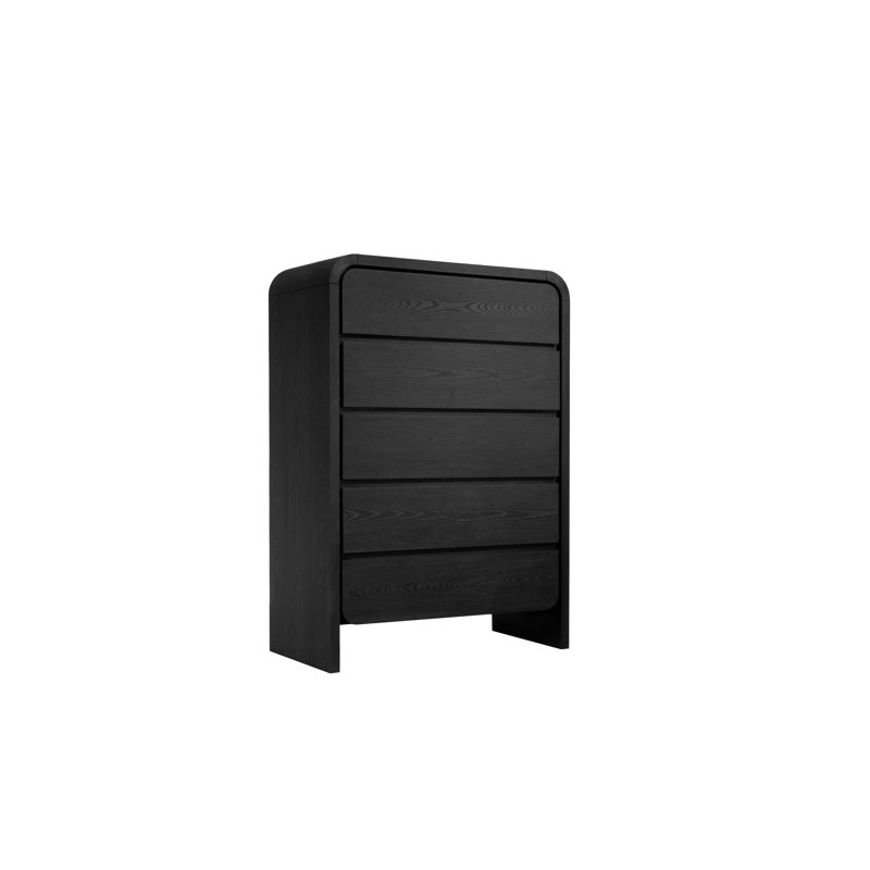 Commode verticale en bois massif à 5 tiroirs 38 po Nori, Noir