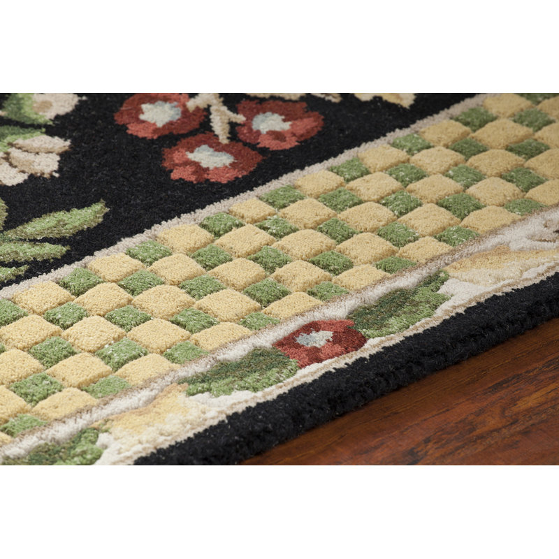 Elysian Blooms Hand-Tufted Black Wool 5' x 7' Floral Area Rug