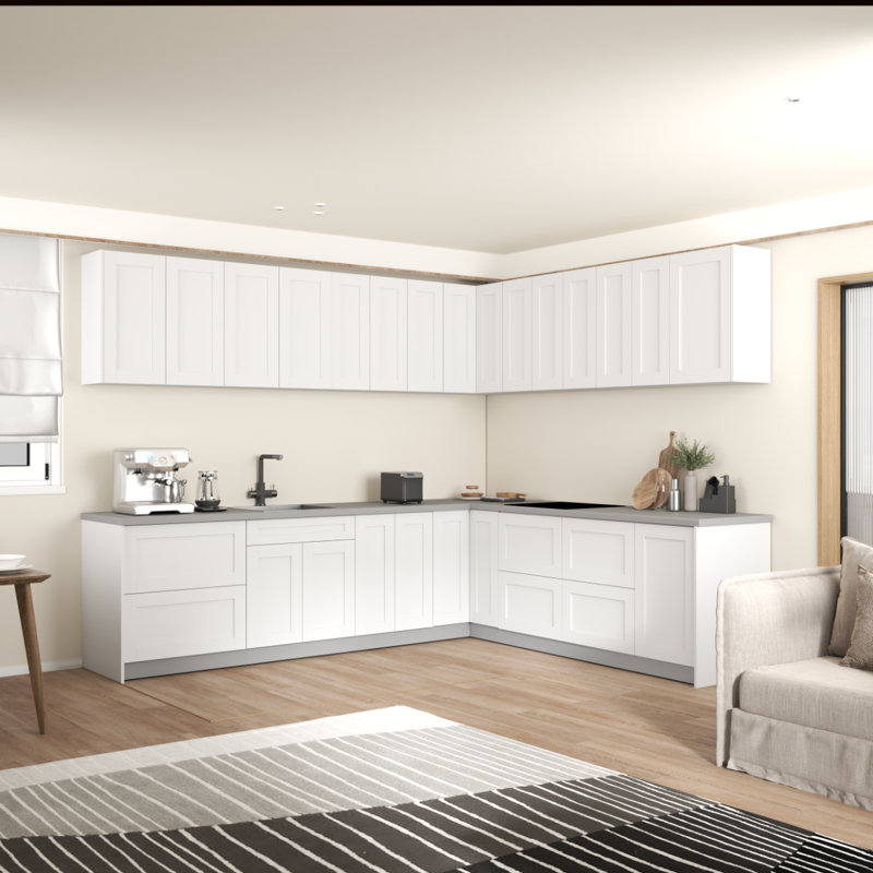 WALLKITCHENS Cuisine complète moderne en panneau de fibres à densité moyenne l 102 x P 120 x H 96 , Blanc lustré