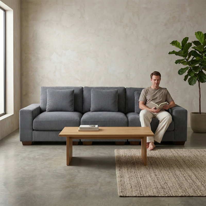 Ensemble de canapé modulaire 3 pièces en tissu gris foncé | Sans boulochage | Cadre en bois massif