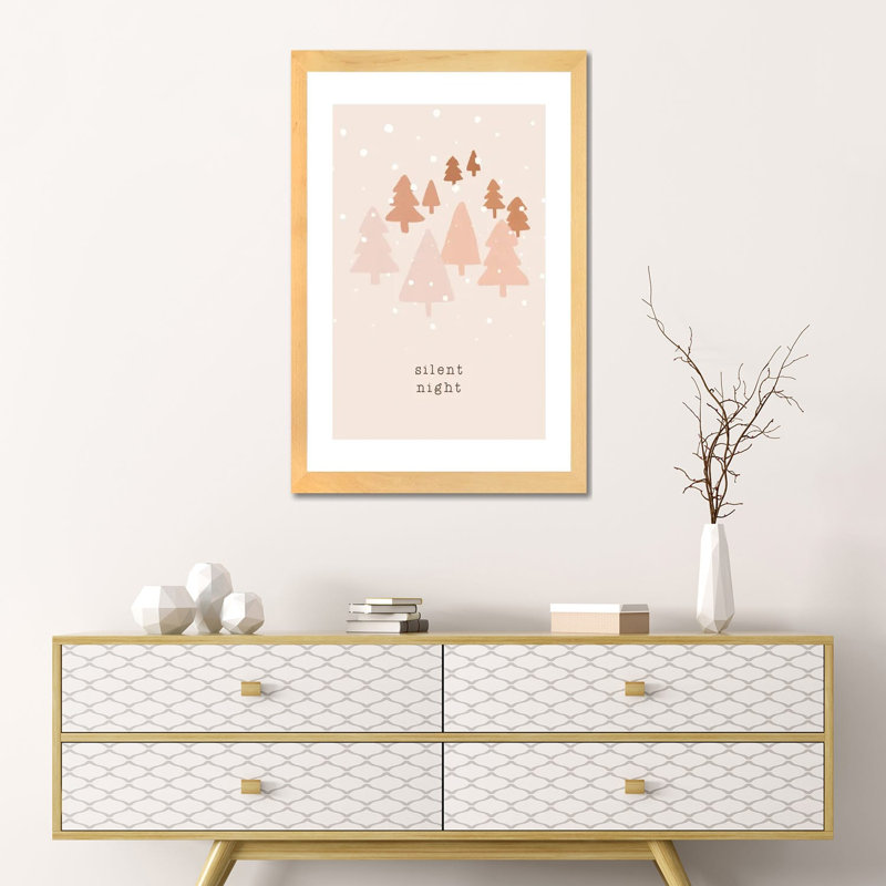 « Silent Night » par Orara studio, reproduction d’art, Blanc, H 24 po x l 16 po x P 1 po, Toile avec cadre en bois beige
