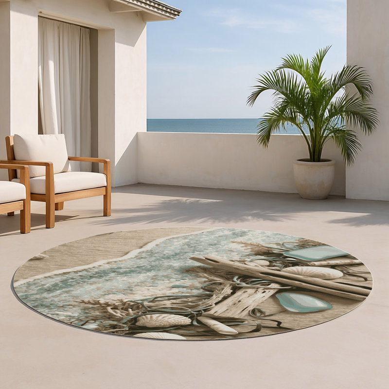 Tapis beige d'intérieur et d'extérieur Nature, Rond 5 pi