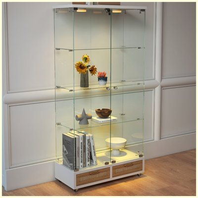 Modern Glass Display Cabinet with Large Drawers and LED lights for Living Room and Bedroom
