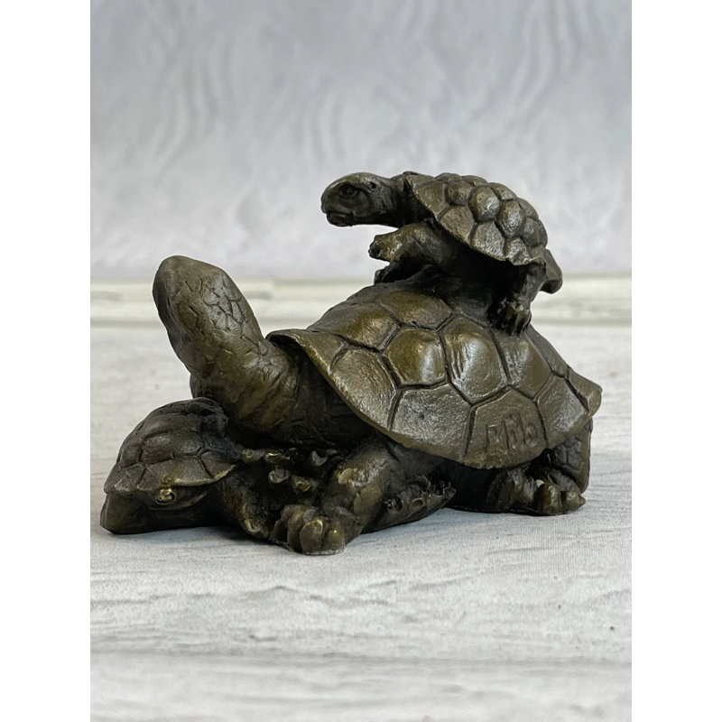 Bronze Mother Turtle with Baby Hatchling Sea Statue