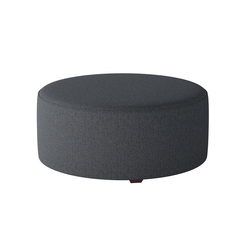 Weigand 39" Wide Round Abstract Cocktail Ottoman, Truth or Dare Navy Polypropylene/Olefin