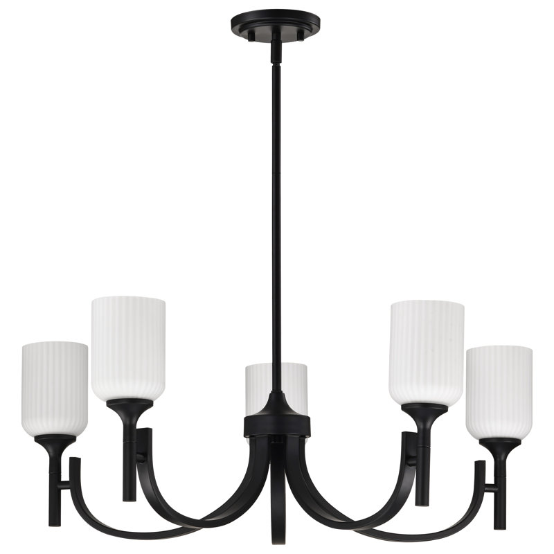 Solara - Lustre - verre givré nervuré, 5 lumières, Noir mat, H 11 po x l 30 po x P 30 po