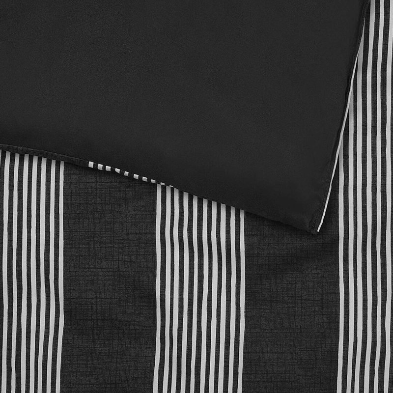 Ensemble d'édredon vert réversible Kenneth Cole Delancey, Édredon de grande taille et 6 pièces supplément, Rayures noires