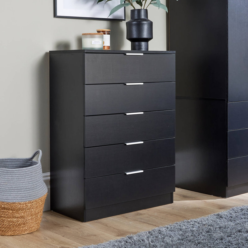 Phoenix 5 Drawer Chest Bedroom Storage Unit, Black
