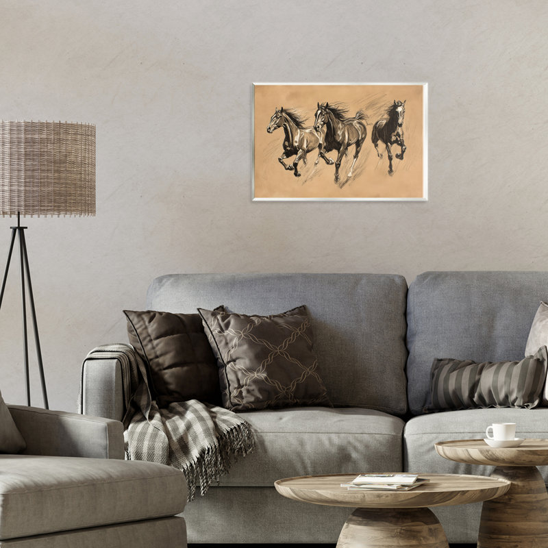 Courir, cheval gratuit, plaque murale trio, design par Petal Prints Design, H 10 po x l 15 po