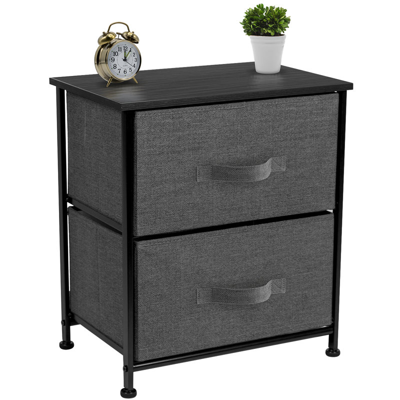 Caroline Modern Black Metal 2-Drawer Nightstand