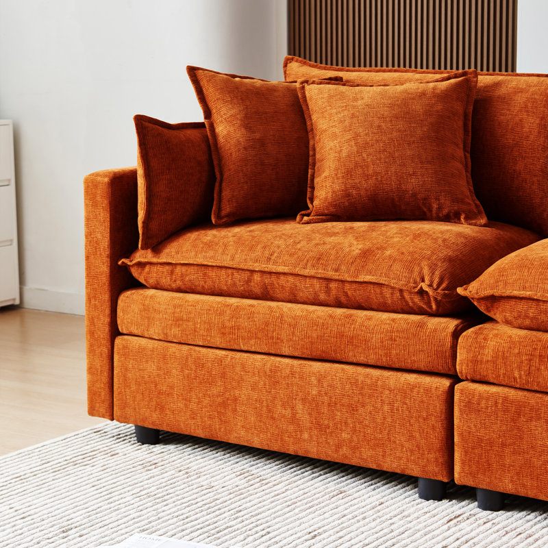 Canapé modulaire en L modulaire, Chenille orange