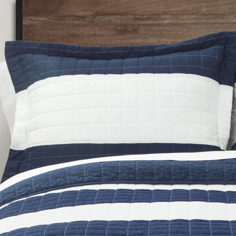 Twin White and Navy Cotton Quilt Set with Sham