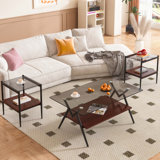 Coffee Table and End tables Set of 3, Tempered Glass Table with MDF layer, Glass