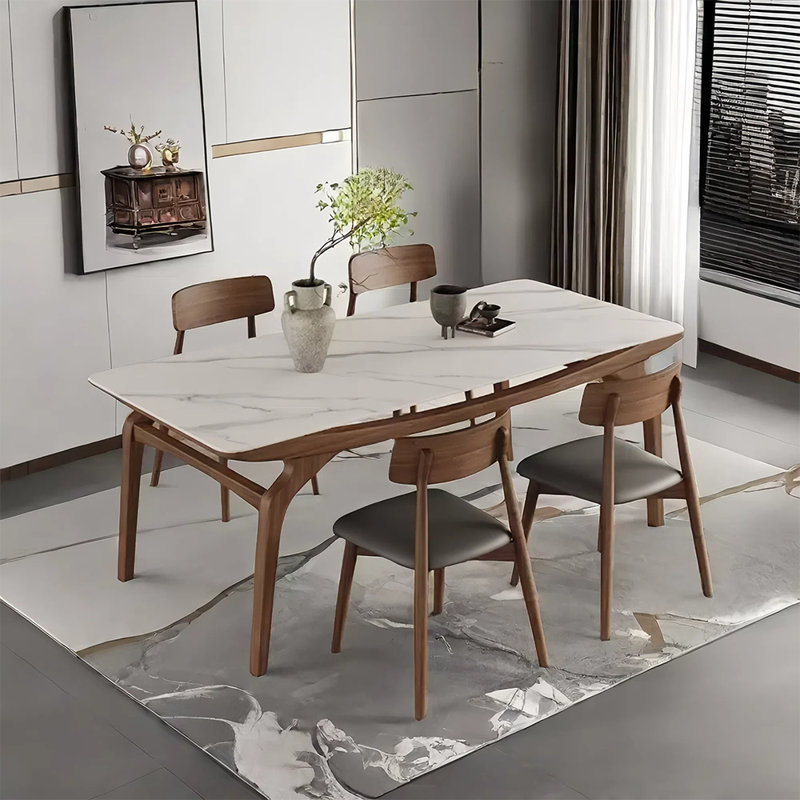 Rectangular rock plate dining table and chair set, 29.53" H x 31.49" W x 59.05" L