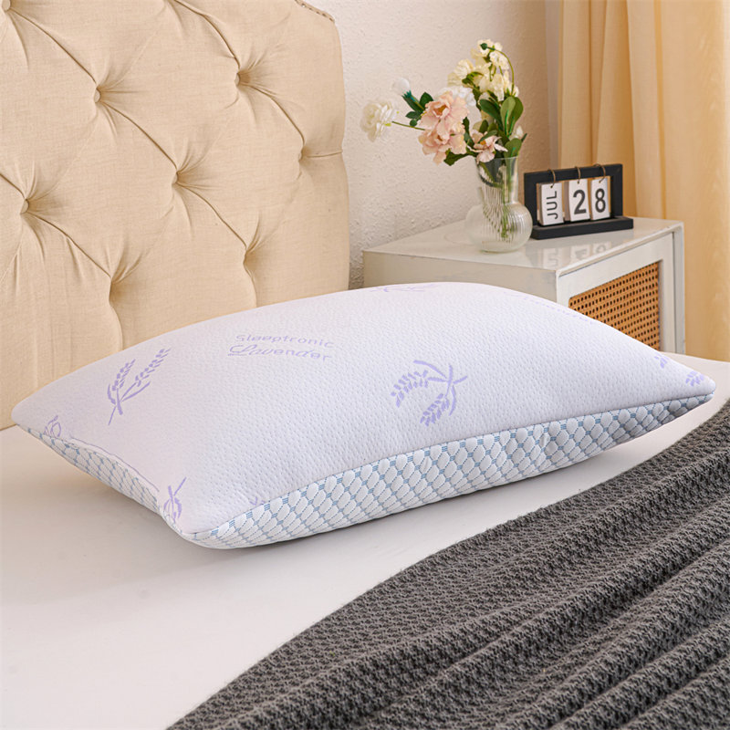 Oreillers de lit rafraîchissants en rayonne de lavande de bambou pour dormir, oreillers en mousse à mémoire de forme déchiquetée de luxe, oreiller frais pour lit superposé réversible pour lit double, très grand