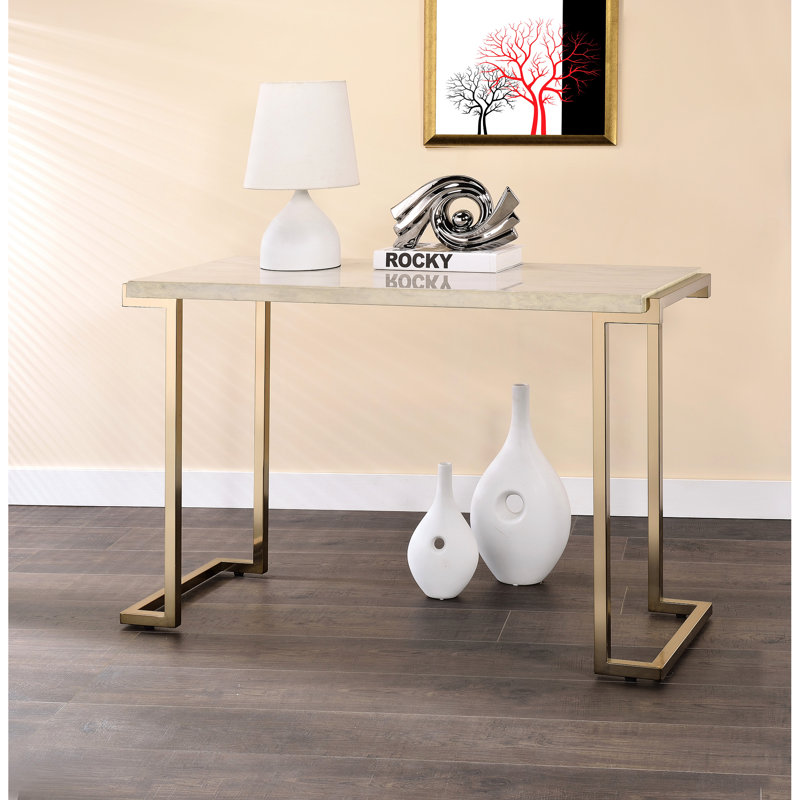 Rectangular Faux Marble And Champagne Metal Table With Style Topped Coffee Base In