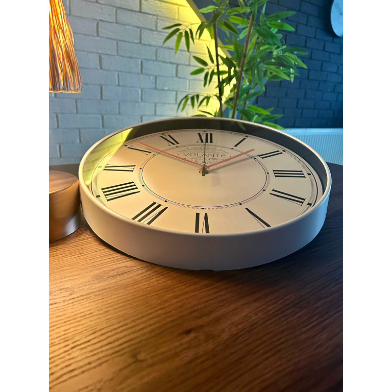 Elegant Decorative Wall Clock, 13.8 inches, White & Pink | 100% Plastic Frame, Real Glass Cover, Thickness: 1.8 inches | Stylish Home & Office Decor, Perfect for Living Room, Bedroom, or Study