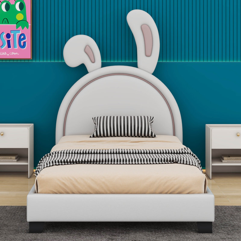 Lit plateforme tapissier en similicuir, Simple, Blanc