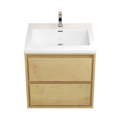 Meuble-lavabo mural 24 po Jack en chêne teck avec lavabo en acrylique renforcé Jack