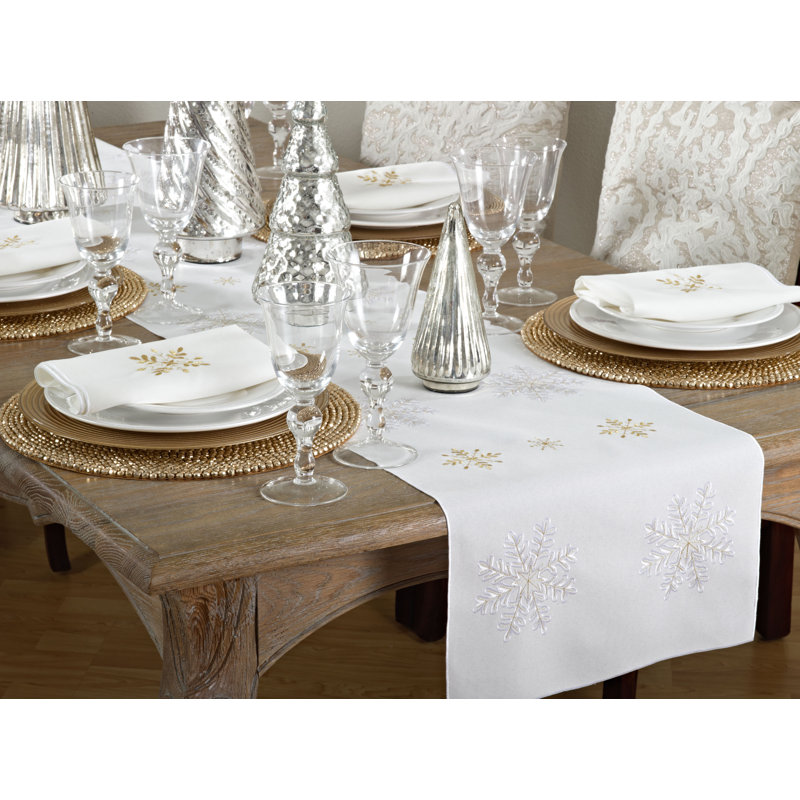Sermons Geometric Christmas Table Runner, 120" x 16", Ivory