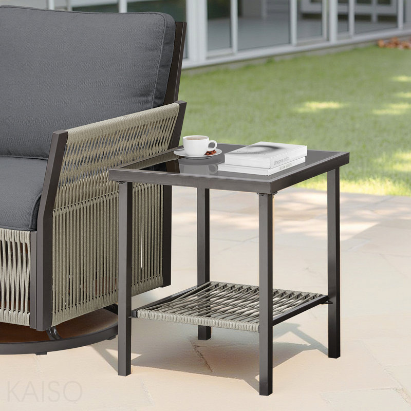 Table d'appoint d'extérieur en rotin toutes saisons de 22 po x 18 po x 18 po pour l'extérieur