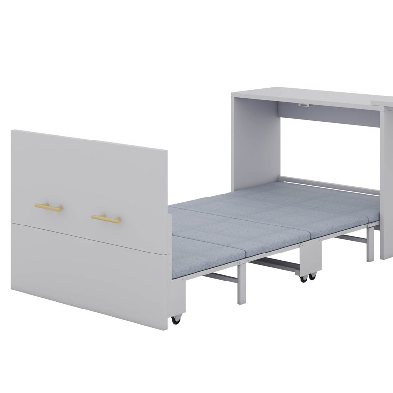Lit simple escamotable avec bureau Murphy, Gris