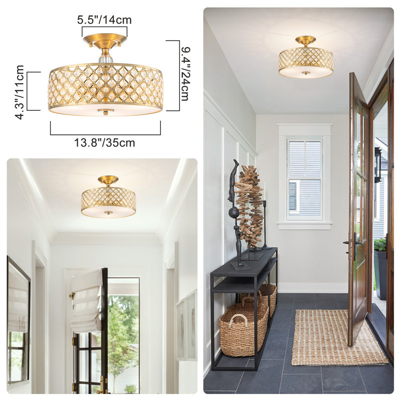 3-light Crystal Semi Flush Mount, Gold