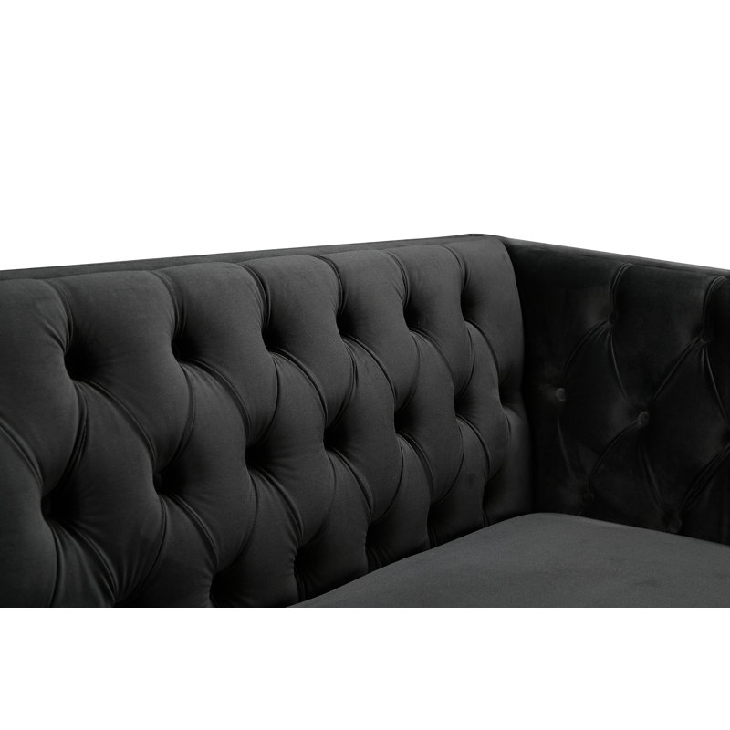 Michelle 90" Velvet Tuxedo Arm Sofa, Black Velvet