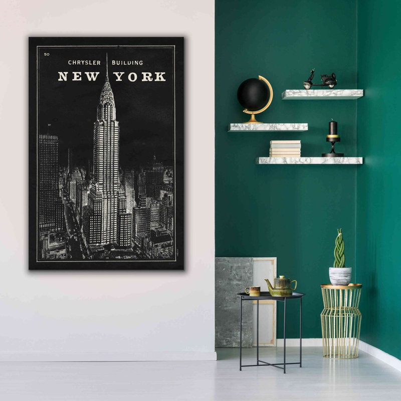 «Blueprint Map New York Chrysler Building Black» par Sue Schlabach, estampe numérique sur toile, L 40 po x H 60 po