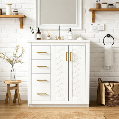 Meuble-lavabo de 30 po avec lavabo en céramique et rangement en bois massif