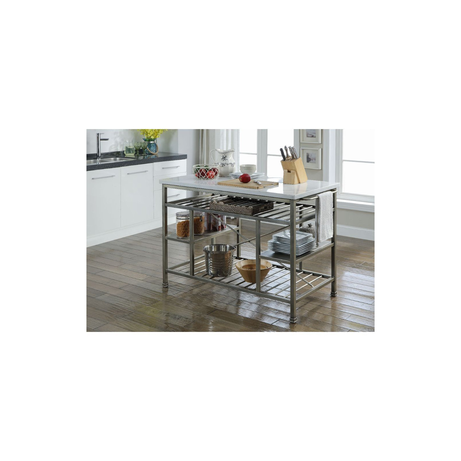 Hodder Marble Top Kitchen Island, Antique Pewter