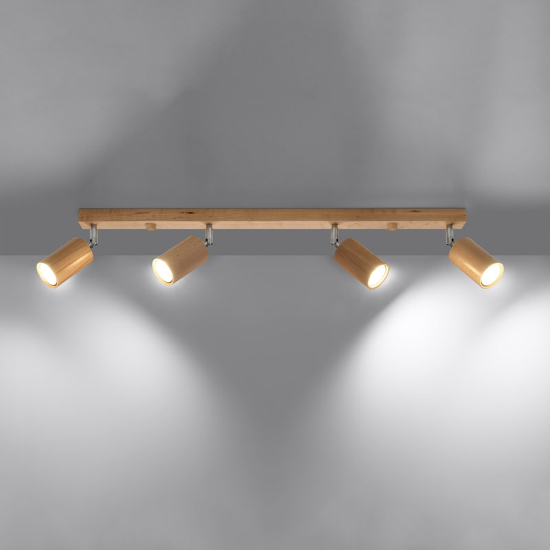 Solid Wood Flush Mount, 80x5x20 cm, 4 Lights