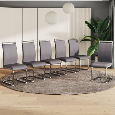 Ensemble de 6 chaises de salle à manger en faux cuir Rheese Modern avec base en métal et poignée supérieure