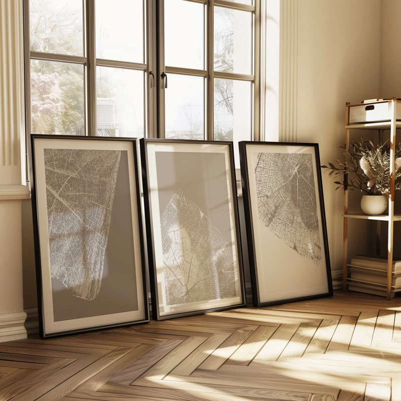 Ensemble de 3 gravures Timeless Grains, H 37,5 po x l 49,5 po x P 1,25 po, Cadre noir satiné