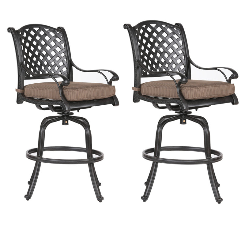 Tabouret de comptoir en fonte d'aluminium avec coussin, Brun