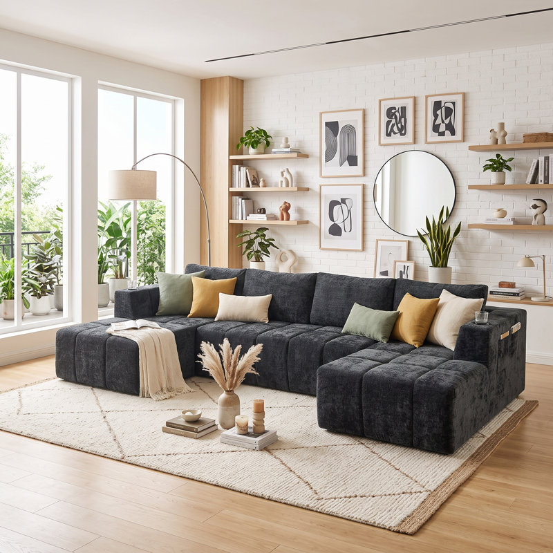 Canapé modulaire en chenille Aino, Noir