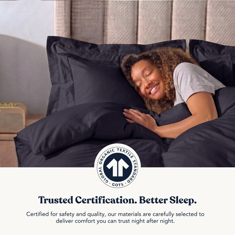 Delara GOTS-Certified Organic Cotton Sateen Pillowcase Set of 2, 400 Thread Count, Soft Long-Staple Cotton, King, Dark Gray