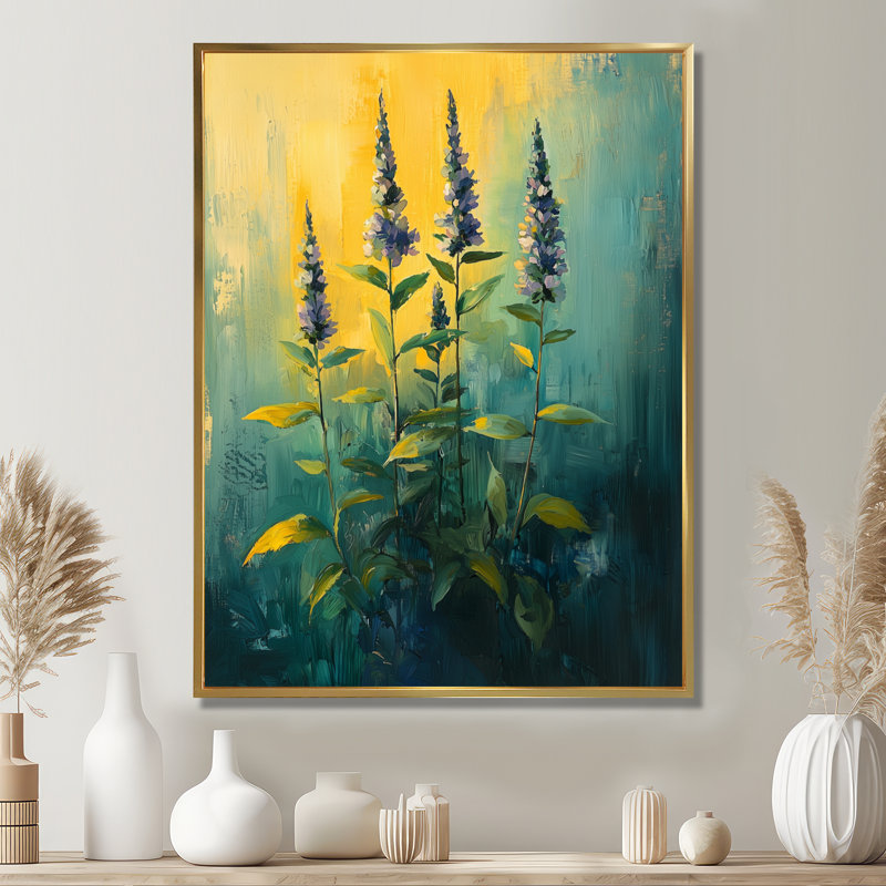 Herbes à la lumière du soleil de l'été II - art sur toile Herbs, H 32 po x l 16 po, Impression encadrée flottante, Doré