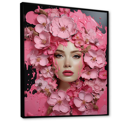 «Pink Floral Tranquil Woman Portrait», art mural glam