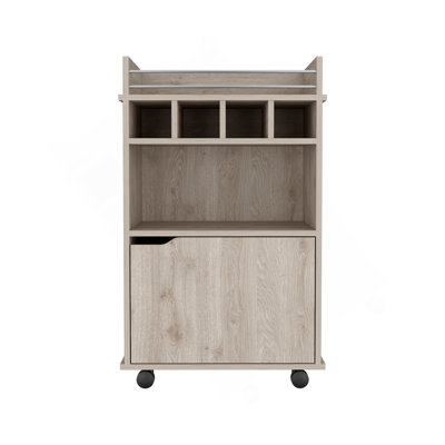 Chariot-bar Phoenix avec 2 tablettes ouvertes, 4 casiers et une armoire