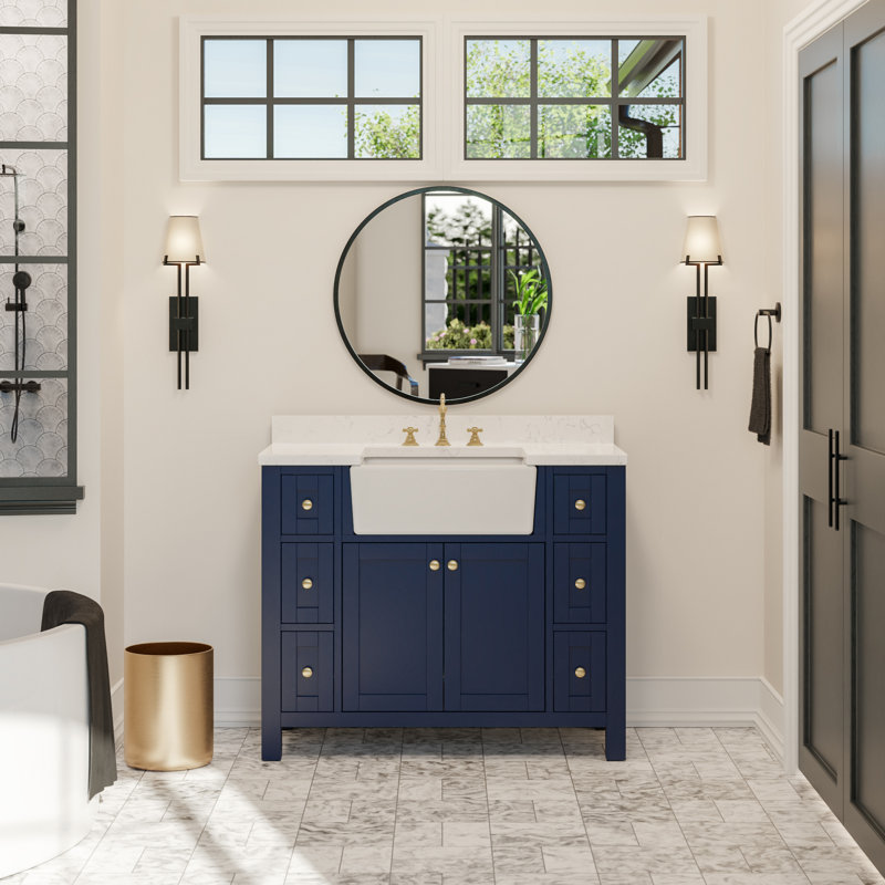 Yorkshire 42'' Single Bathroom Vanity with Engineered Stone Top, Royal Blue