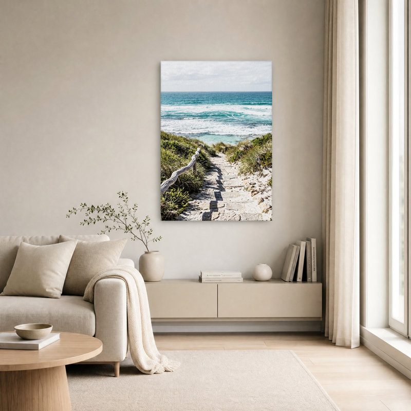«Stone Steps to Turquoise Ocean and Green Dunes», art mural sur toile, H 24 po x l 16 po