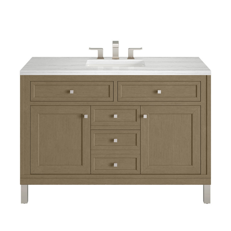 Chicago 48'' W Single Vanity, Walnut Whisper, Parisien Bleu, 8" Widespread