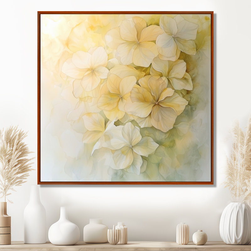 Hortensia en flou artistique de l'été III - Art mural floral, H 30 po x l 30 po, Impression encadrée flottante, Brun