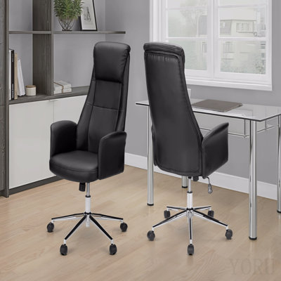 Office Chair, Adjustable Height, Ergonomic, Swivel, Armrests, Work, Black Leather Look, Chrome Metal, Contemporary, Modern