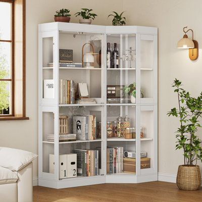 Curved Wood Corner Cabinet & Glass Front Cabinet With Tempered Glass Doors And Shelves (combination) by Latitude Run
