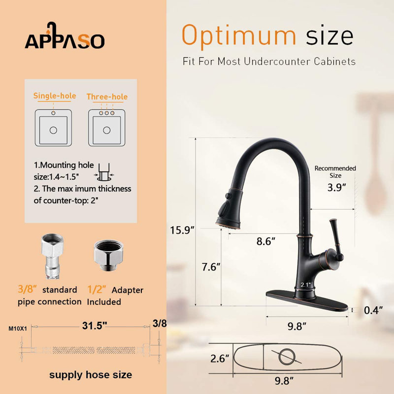 Single Handle Kitchen Faucet With Accessories, Oil-Rubbed Bronze