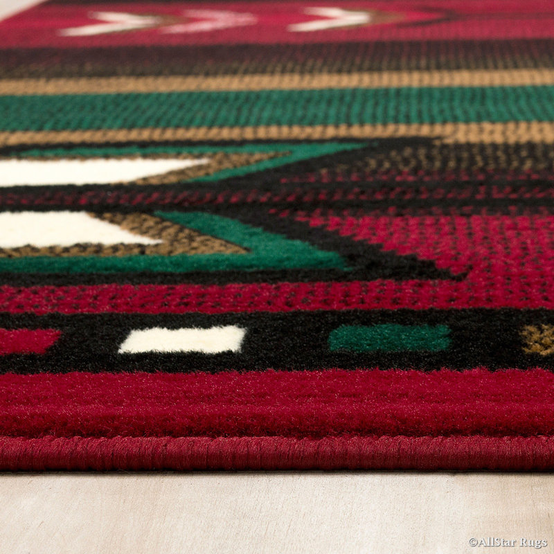 Red and Green Southwestern Geometric 5' x 7' Synthetic Rug